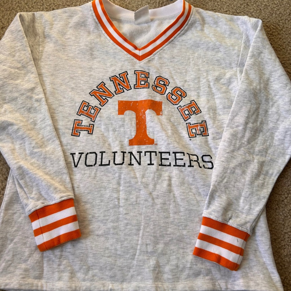 Champion Tennessee Volunteers V-Neck Sweatshirt Gray Orange Small Retro Sporty